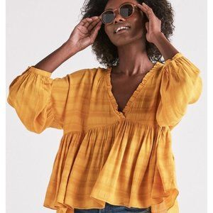 Lucky Brand Romantic Peasant Ruffle Top Yellow Gold L